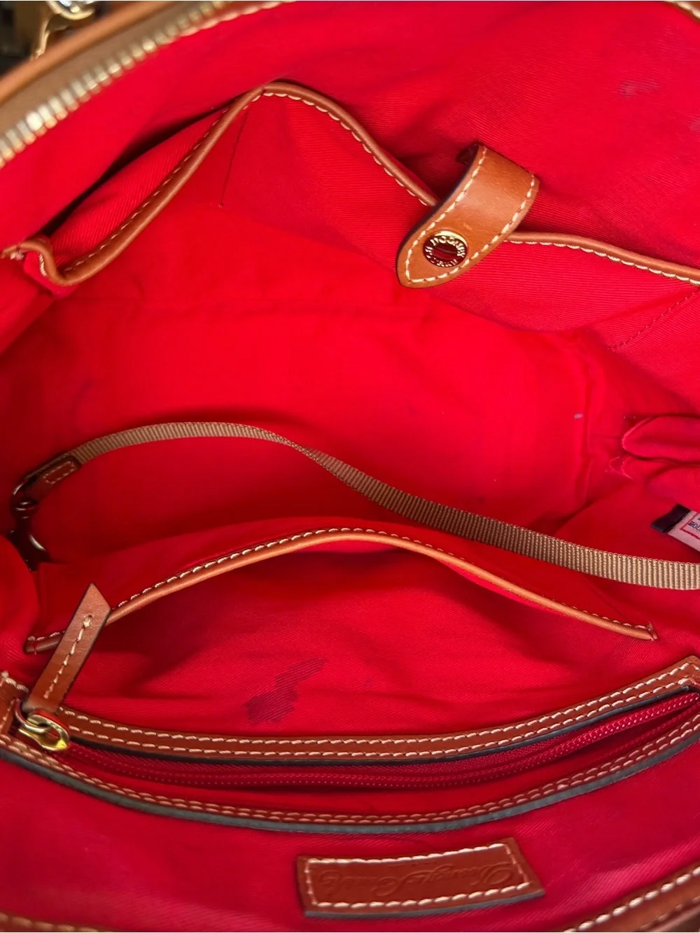 Dooney & Bourke Cognac Pebbled Leather Satchel with Crossbody Strap Dome Zip Zip